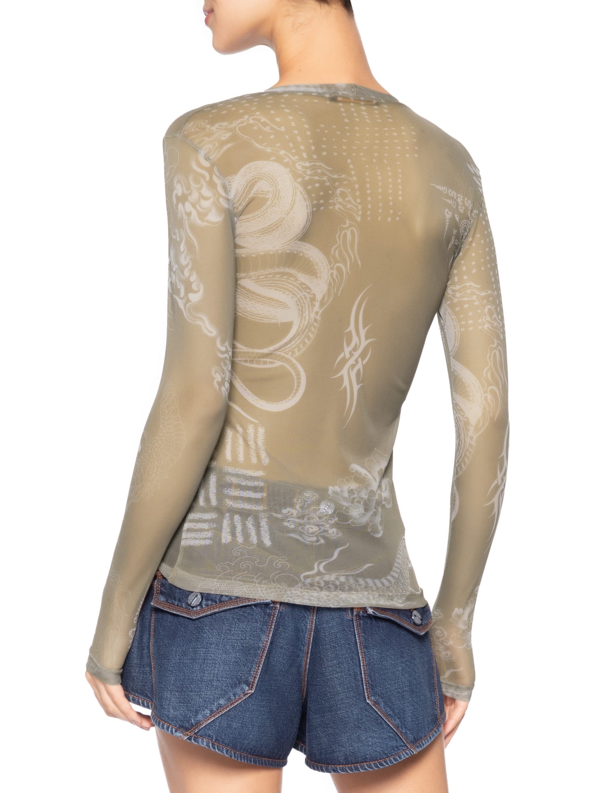 Blusa Feminina Gola Careca De Tule Verde Animale