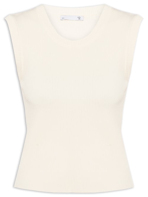 Blusa Feminina Gola em U em Tricot - Bege