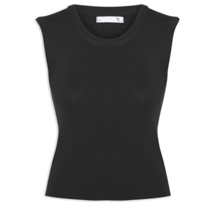 Blusa Feminina Gola em U em Tricot - Preto