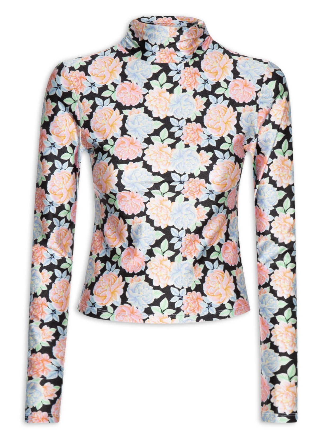 Blusa Feminina Gola Floral Sofia - Preto