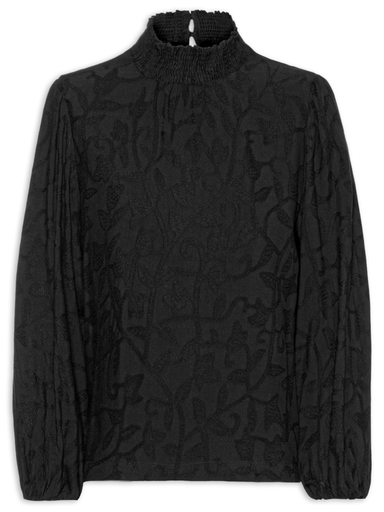 Blusa Feminina Gola Lastex Jacquard - Preto