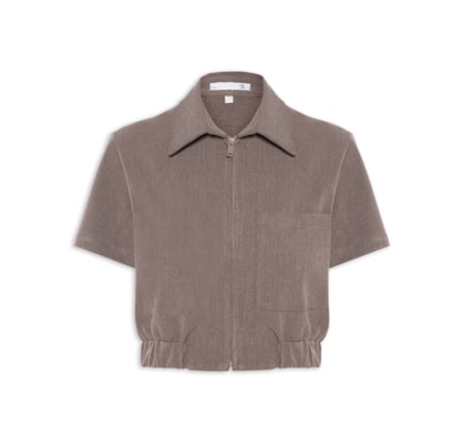 Blusa Feminina Gola Polo Curta - Cinza