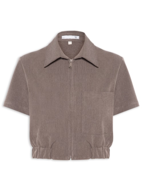 Blusa Feminina Gola Polo Curta - Cinza