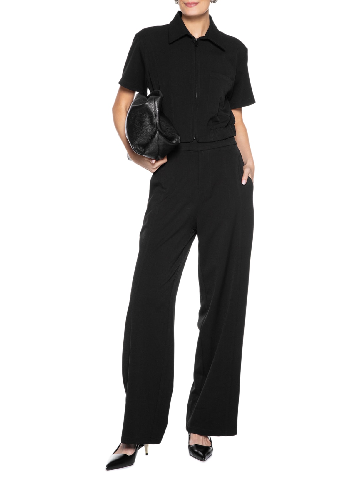 Blusa Feminina Gola Polo Curta Preto '2Essential