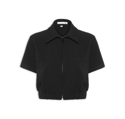 Blusa Feminina Gola Polo Curta - Preto