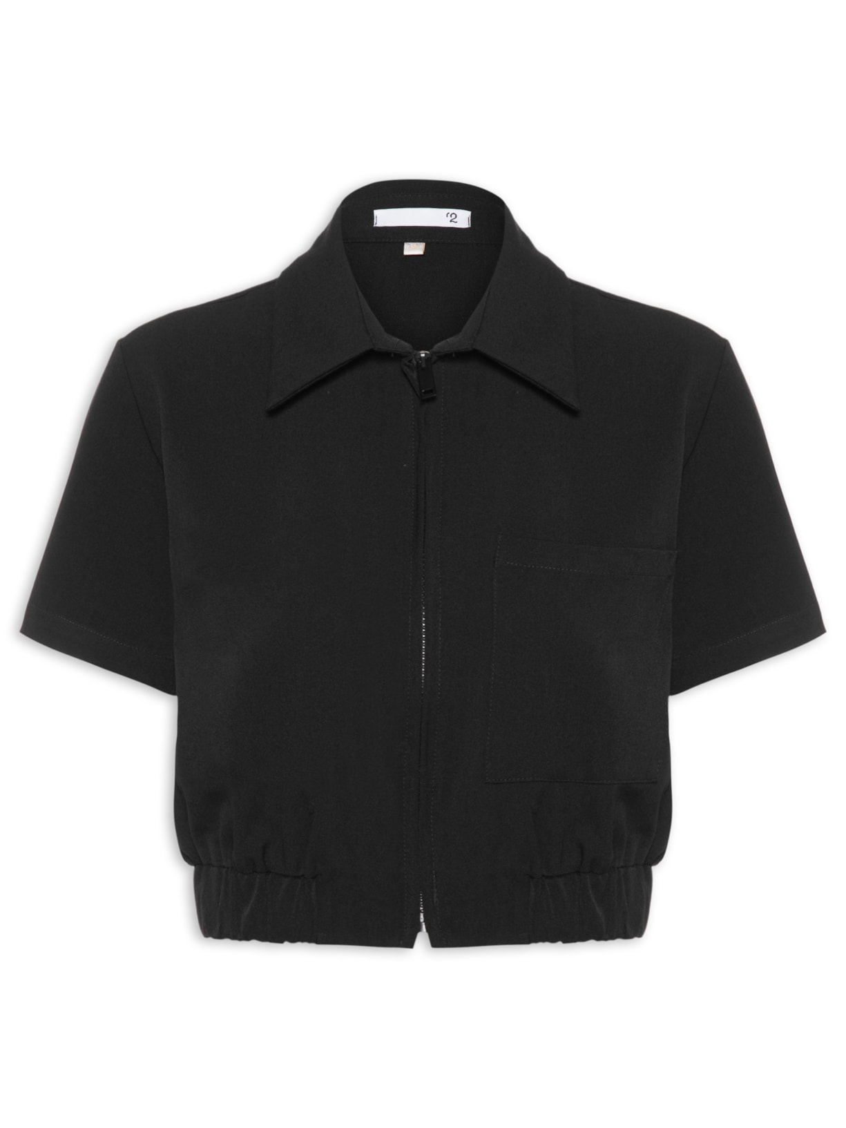 Blusa Feminina Gola Polo Curta - Preto