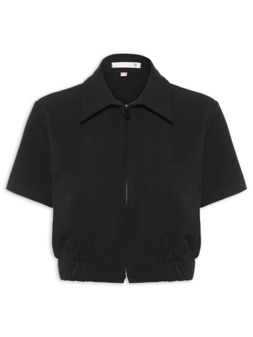 Blusa Feminina Gola Polo Curta - Preto