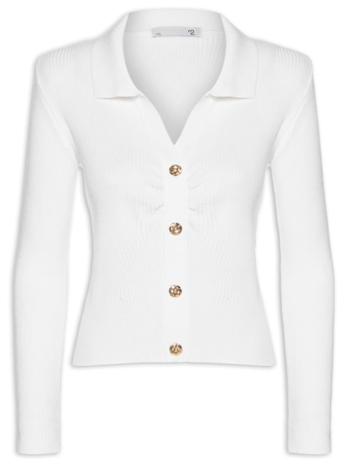 Blusa Feminina Gola Polo em Tricot – Branco