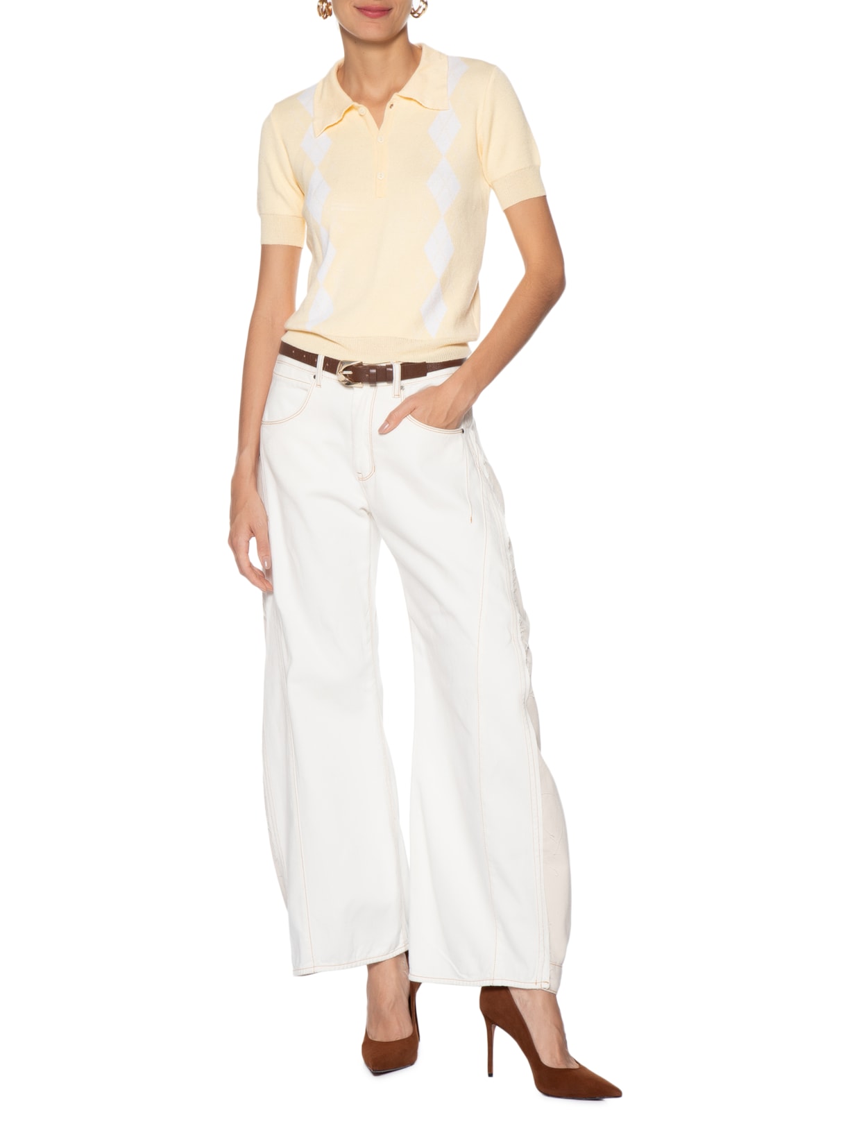 Blusa Feminina Gola Polo Em Tricot Amarelo '2Essential