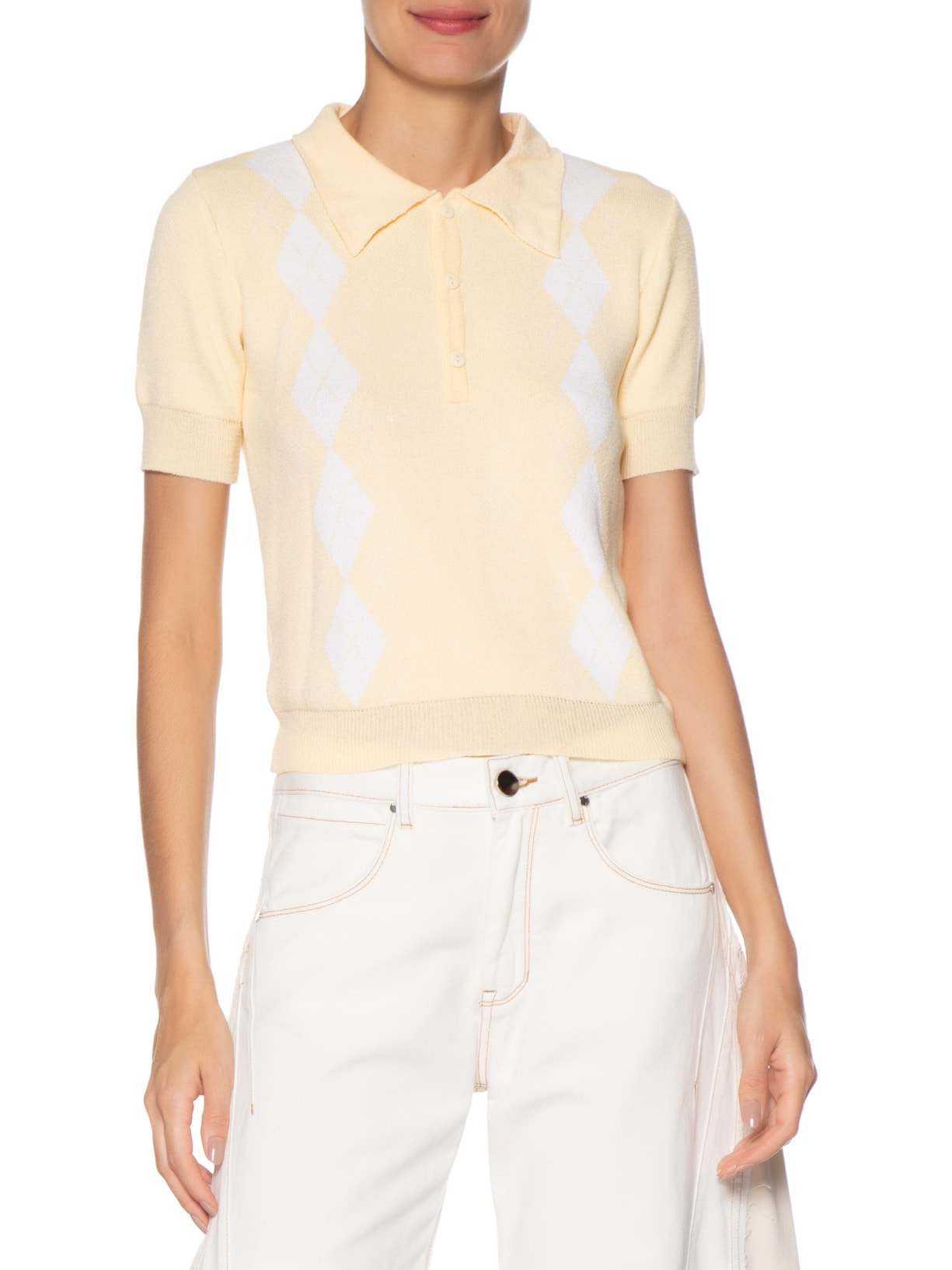 Blusa Feminina Gola Polo Em Tricot Amarelo '2Essential