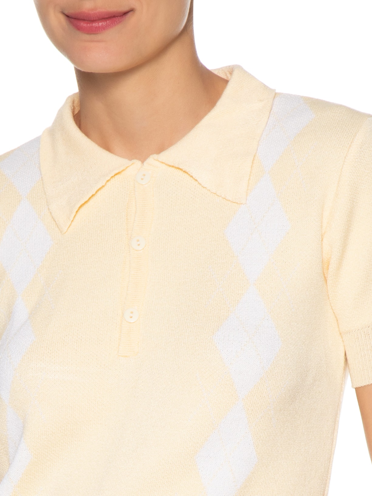 Blusa Feminina Gola Polo Em Tricot Amarelo '2Essential