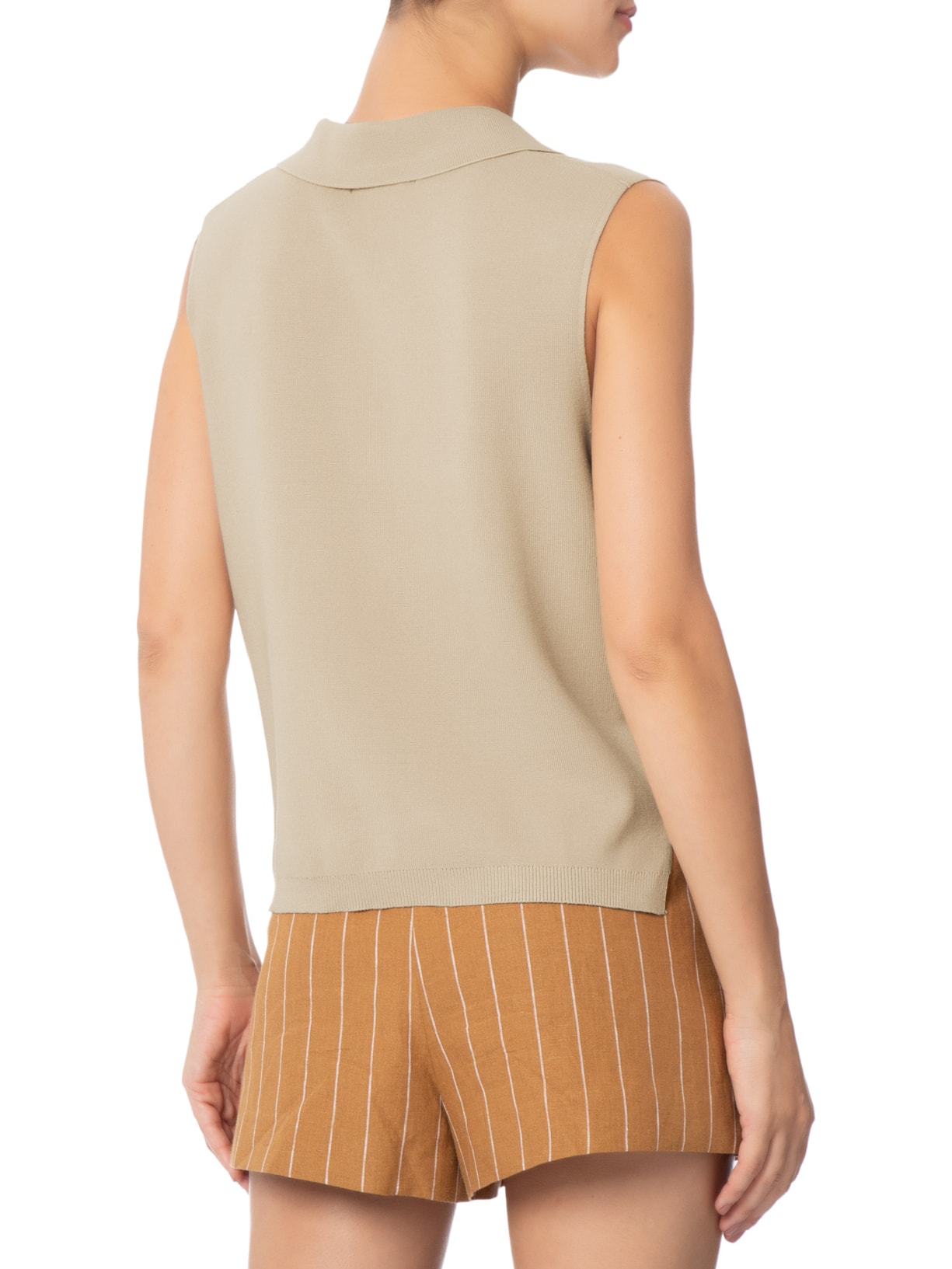Blusa Feminina Gola Polo em Tricot Bege '2Essential