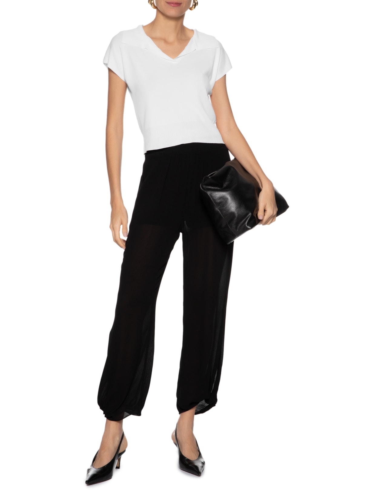 Blusa Feminina Gola Polo Em Tricot Branco '2Essential