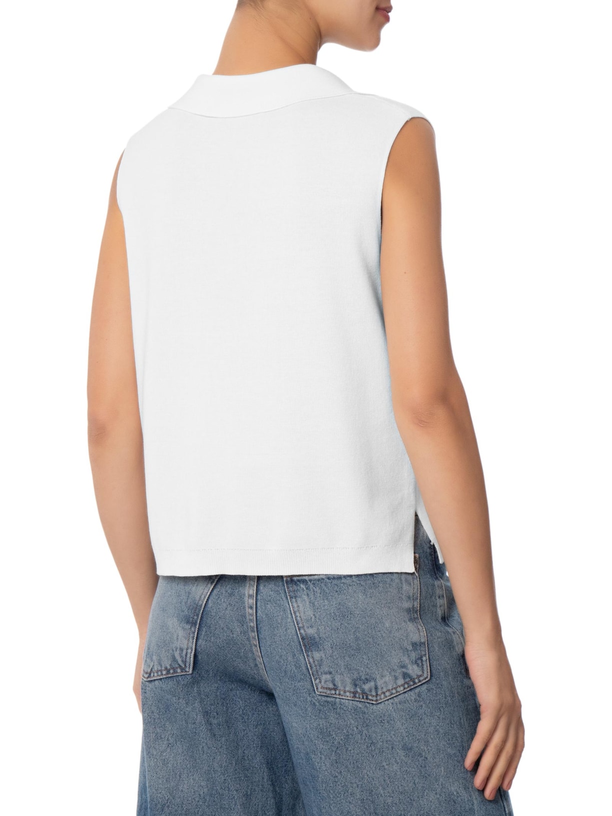 Blusa Feminina Gola Polo em Tricot Branco '2Essential