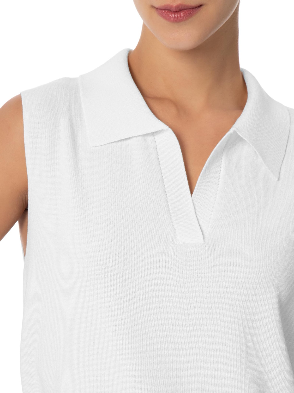 Blusa Feminina Gola Polo em Tricot Branco '2Essential