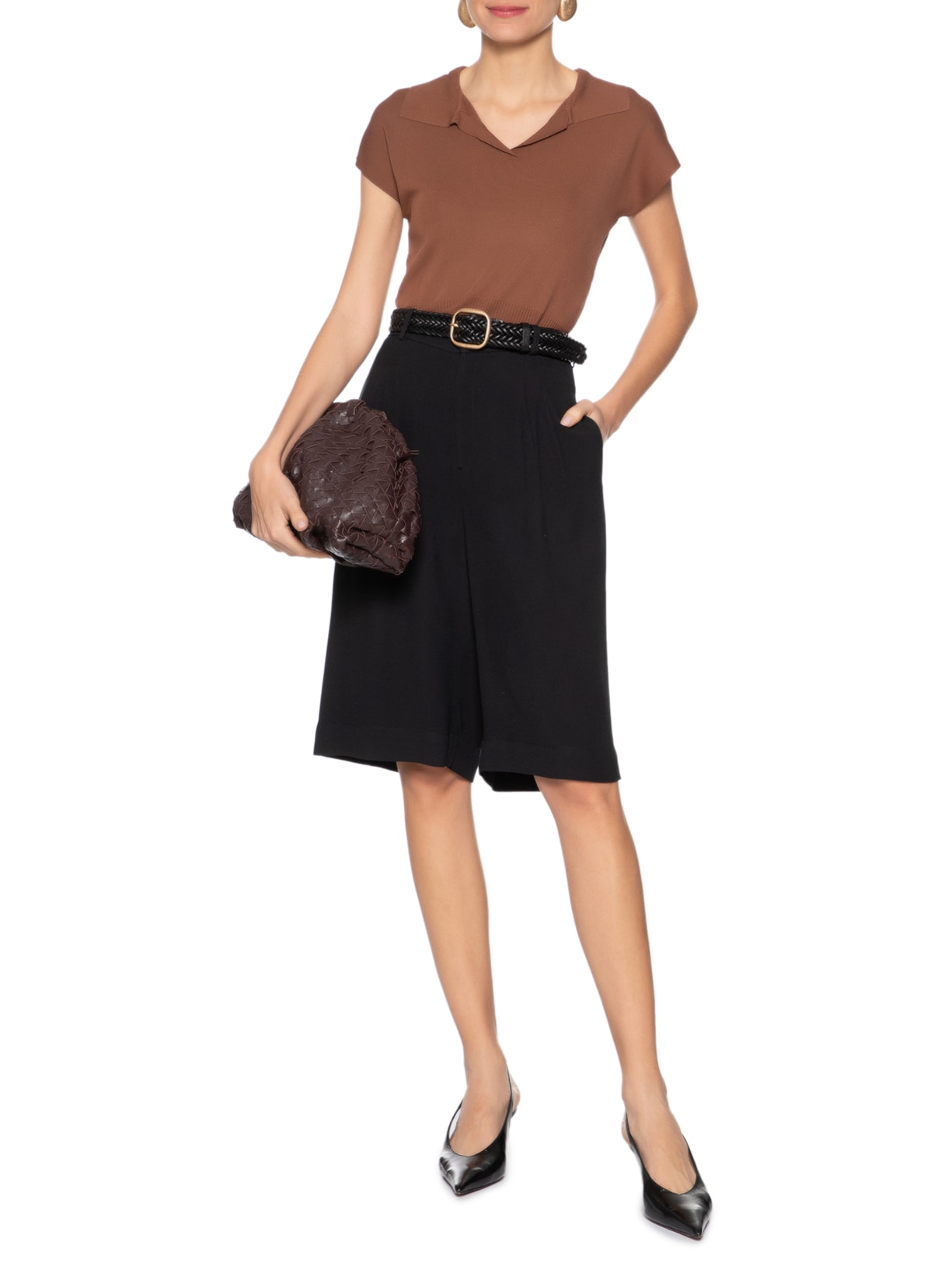 Blusa Feminina Gola Polo Em Tricot Marrom '2Essential