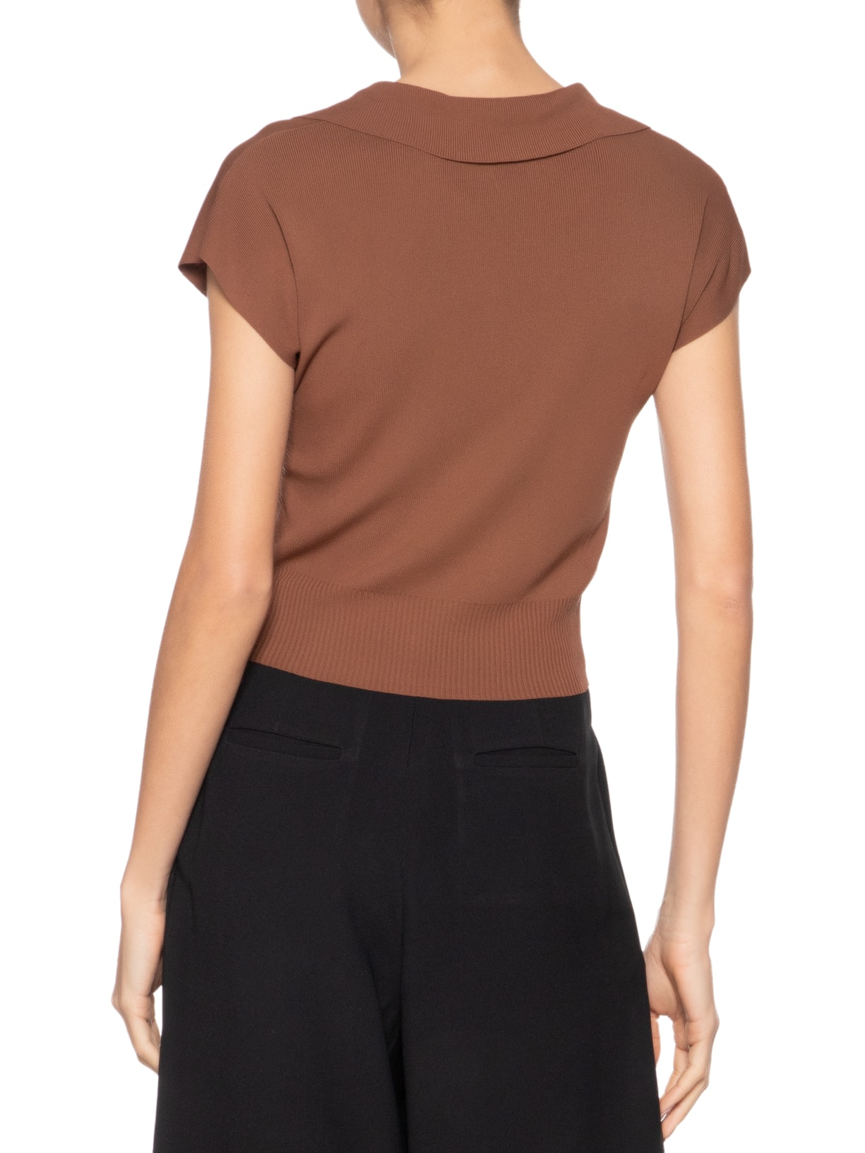 Blusa Feminina Gola Polo Em Tricot Marrom '2Essential