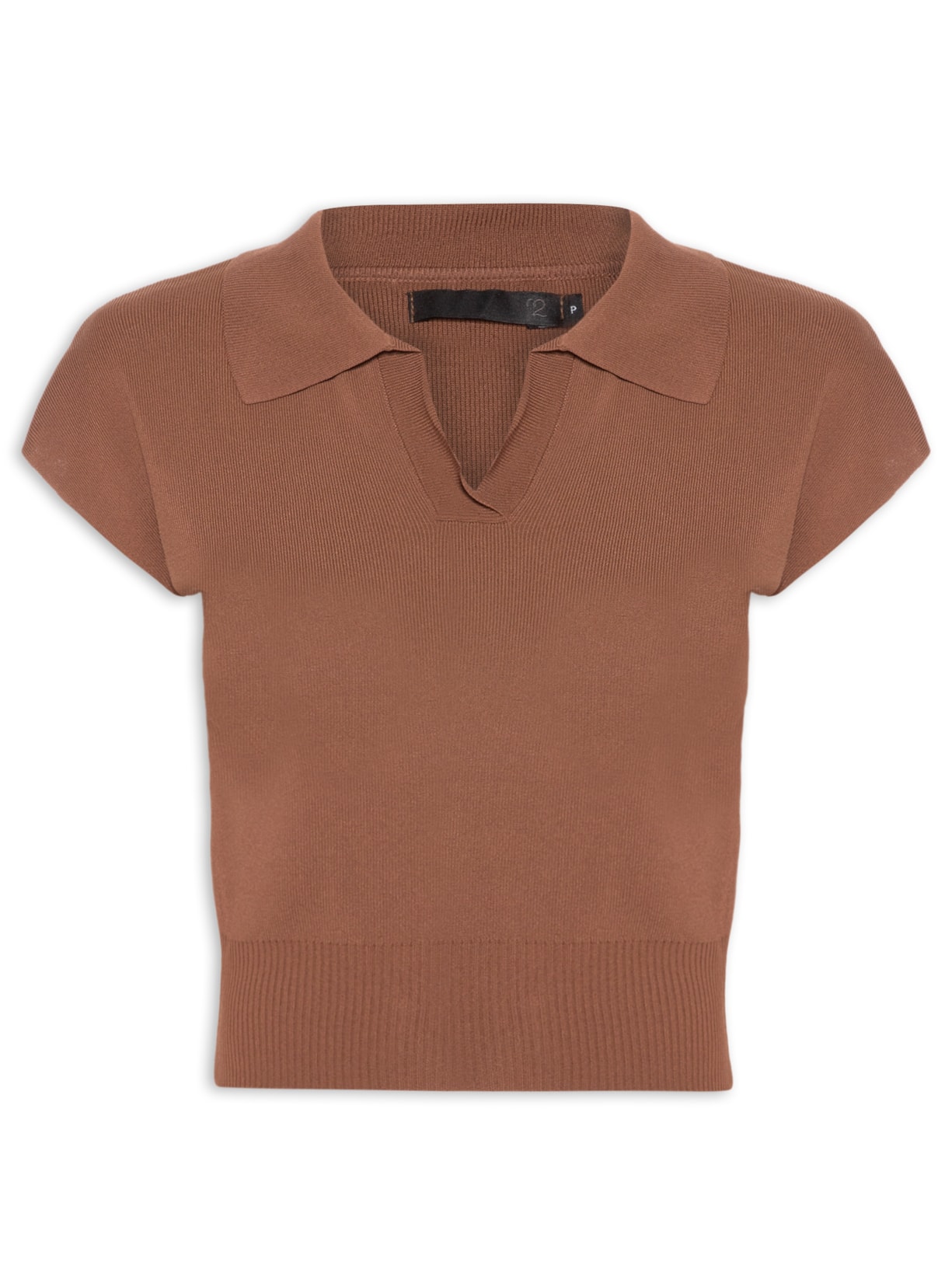 Blusa Feminina Gola Polo Em Tricot - Marrom