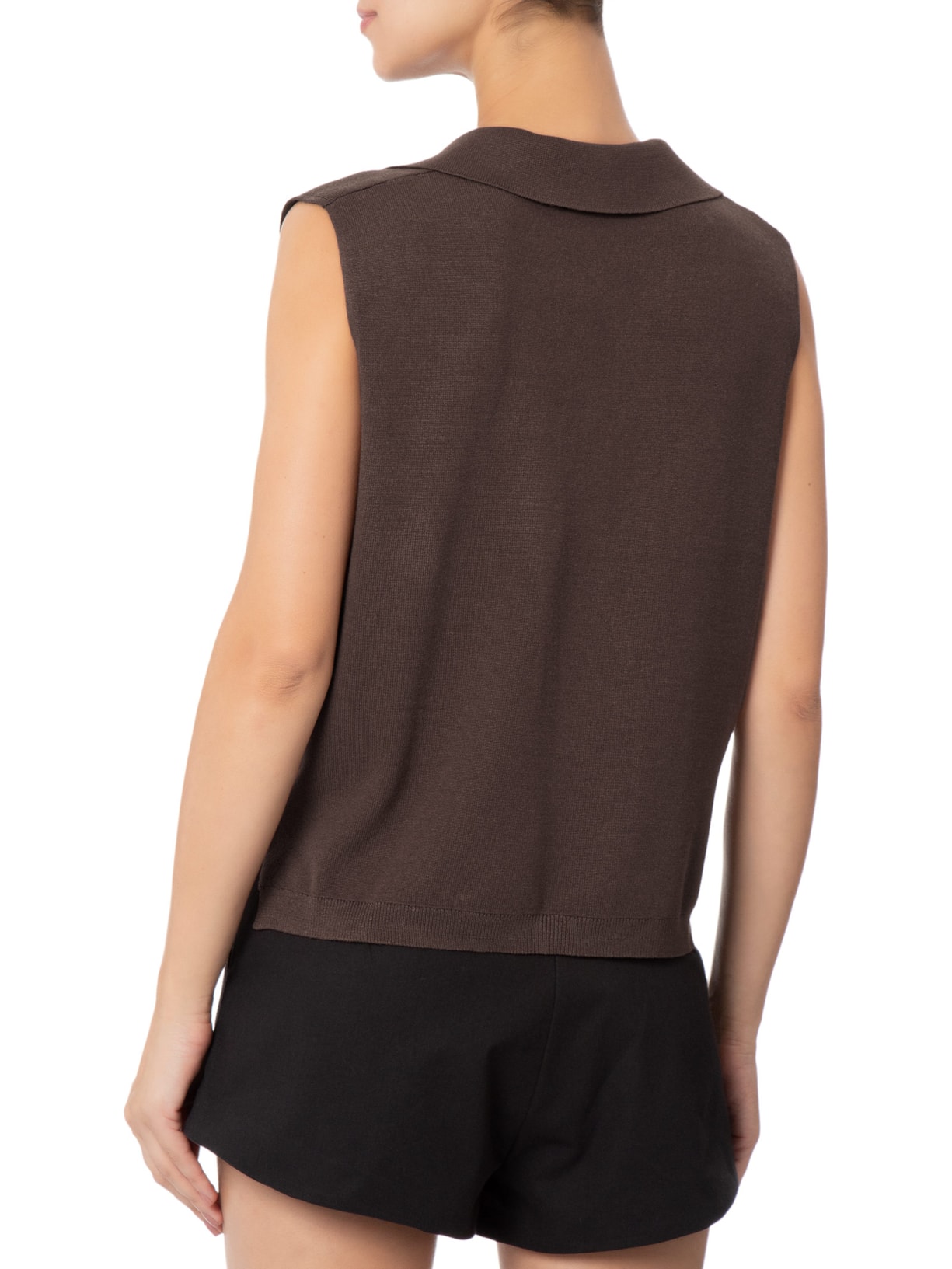 Blusa Feminina Gola Polo em Tricot Marrom '2Essential