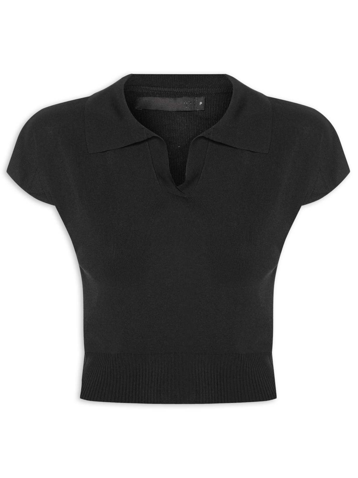 Blusa Feminina Gola Polo Em Tricot - Preto