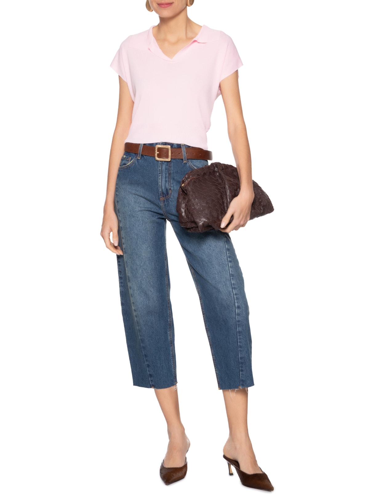 Blusa Feminina Gola Polo Em Tricot Rosa '2Essential