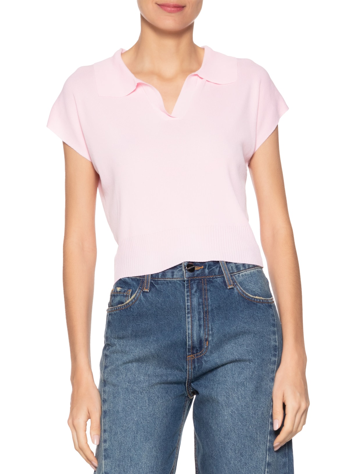 Blusa Feminina Gola Polo Em Tricot Rosa '2Essential