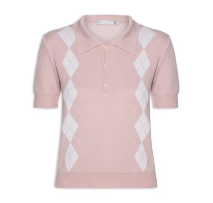 Blusa Feminina Gola Polo Em Tricot - Rosa
