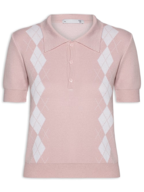 Blusa Feminina Gola Polo Em Tricot - Rosa