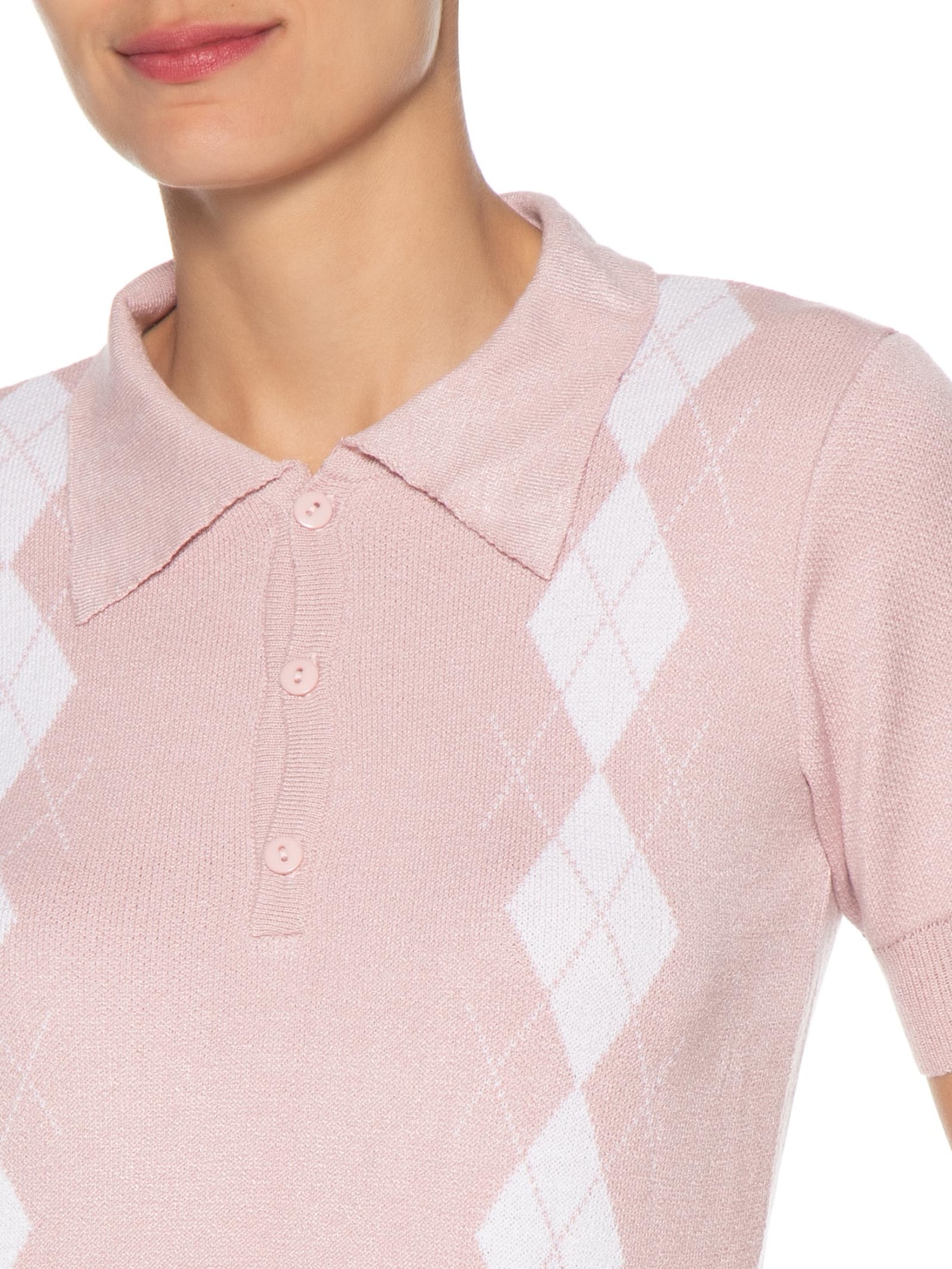 Blusa Feminina Gola Polo Em Tricot Rosa '2Essential