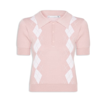Blusa Feminina Gola Polo Em Tricot - Rosa