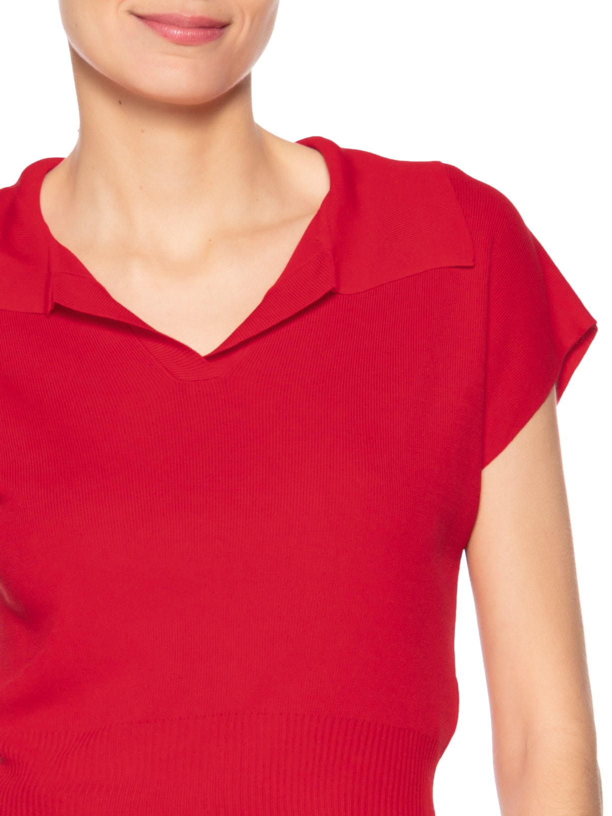 Blusa Feminina Gola Polo Em Tricot Vermelho '2Essential