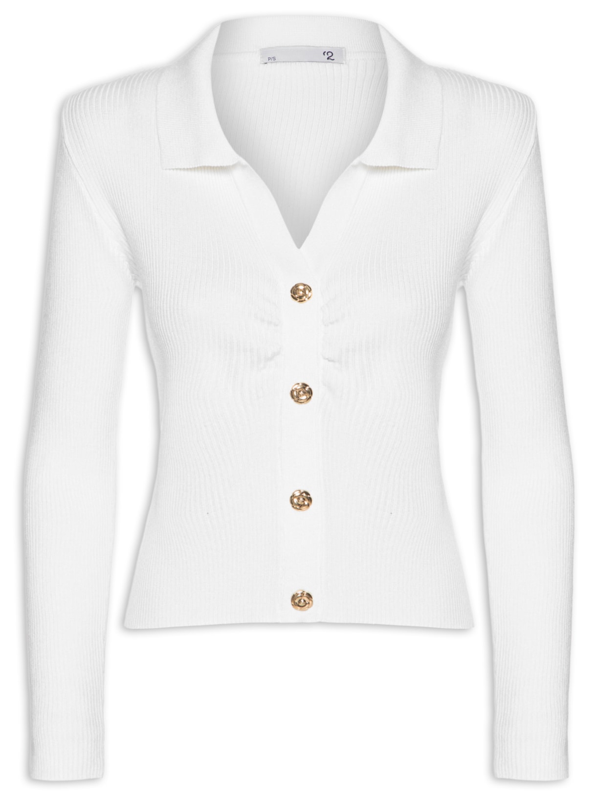 Blusa Feminina Gola Polo em Tricot – Branco