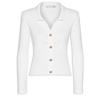 Blusa Feminina Gola Polo em Tricot – Branco