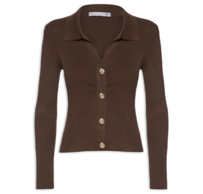 Blusa Feminina Gola Polo em Tricot – Marrom