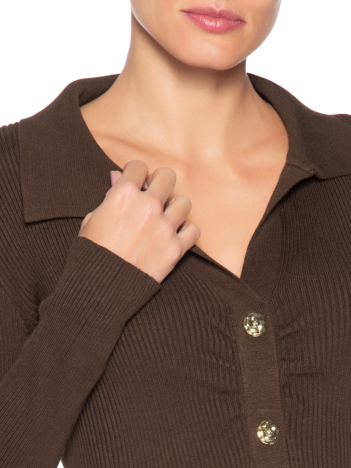 Blusa Feminina Gola Polo em Tricot – Marrom '2Essential