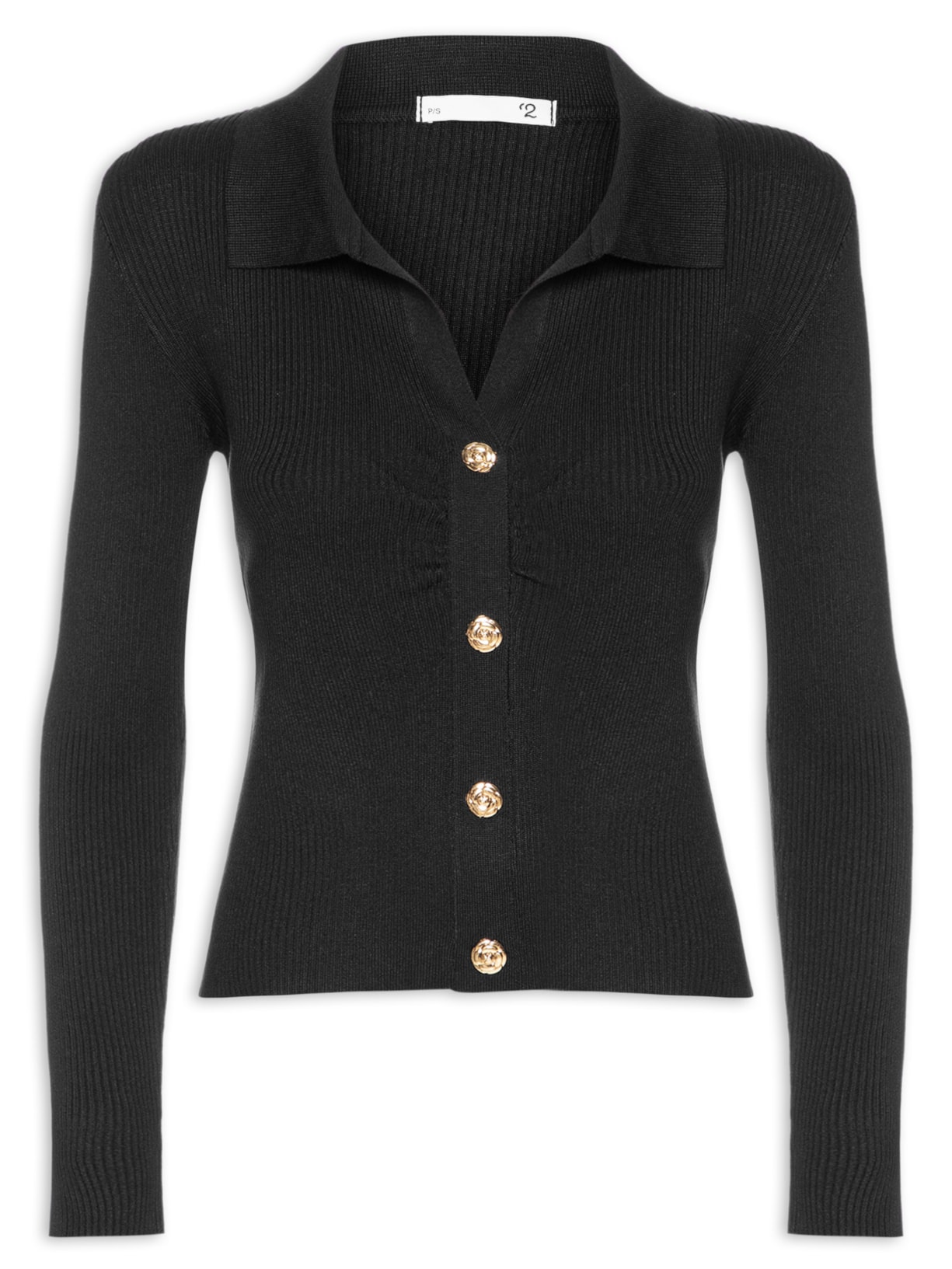 Blusa Feminina Gola Polo em Tricot – Preto '2Essential