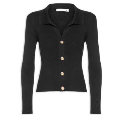 Blusa Feminina Gola Polo em Tricot – Preto