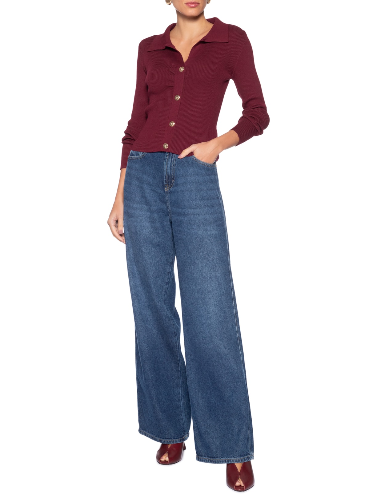 Blusa Feminina Gola Polo em Tricot – Vermelho '2Essential