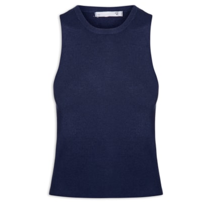Blusa Feminina Gola Redonda Em Tricot - Azul