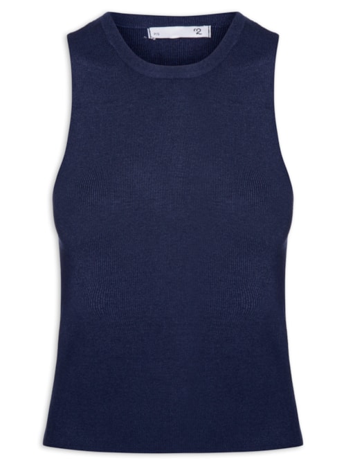 Blusa Feminina Gola Redonda Em Tricot - Azul