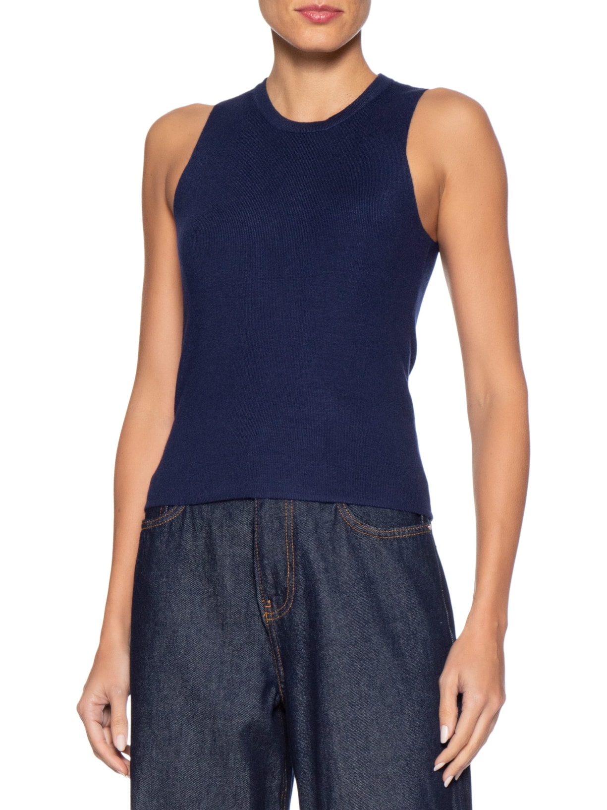 Blusa Feminina Gola Redonda Em Tricot Azul '2Essential