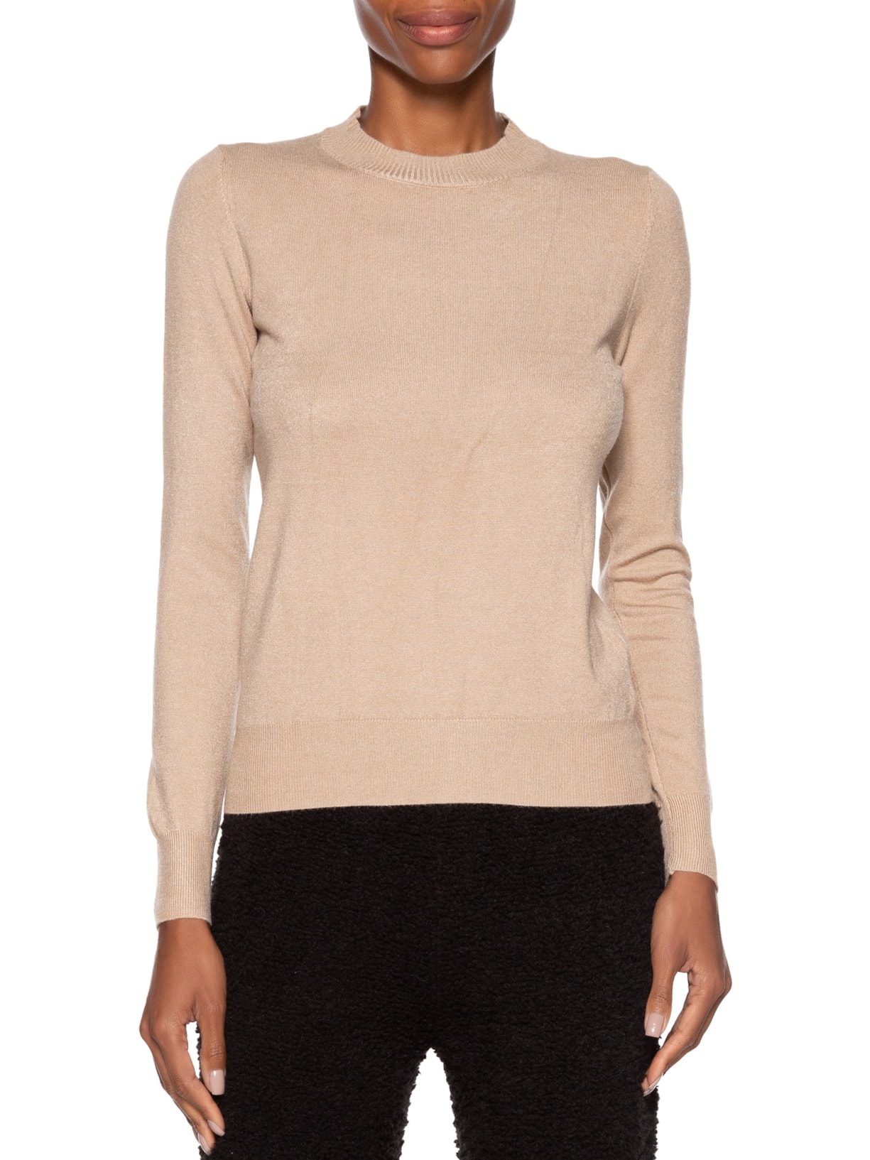 Blusa Feminina Gola Redonda Em Tricot Bege '2Essential