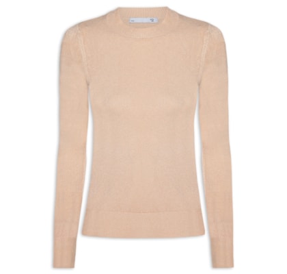 Blusa Feminina Gola Redonda Em Tricot - Bege