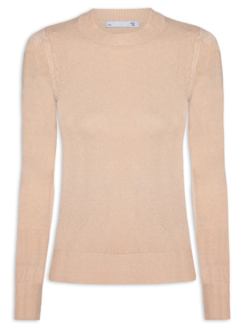 Blusa Feminina Gola Redonda Em Tricot - Bege