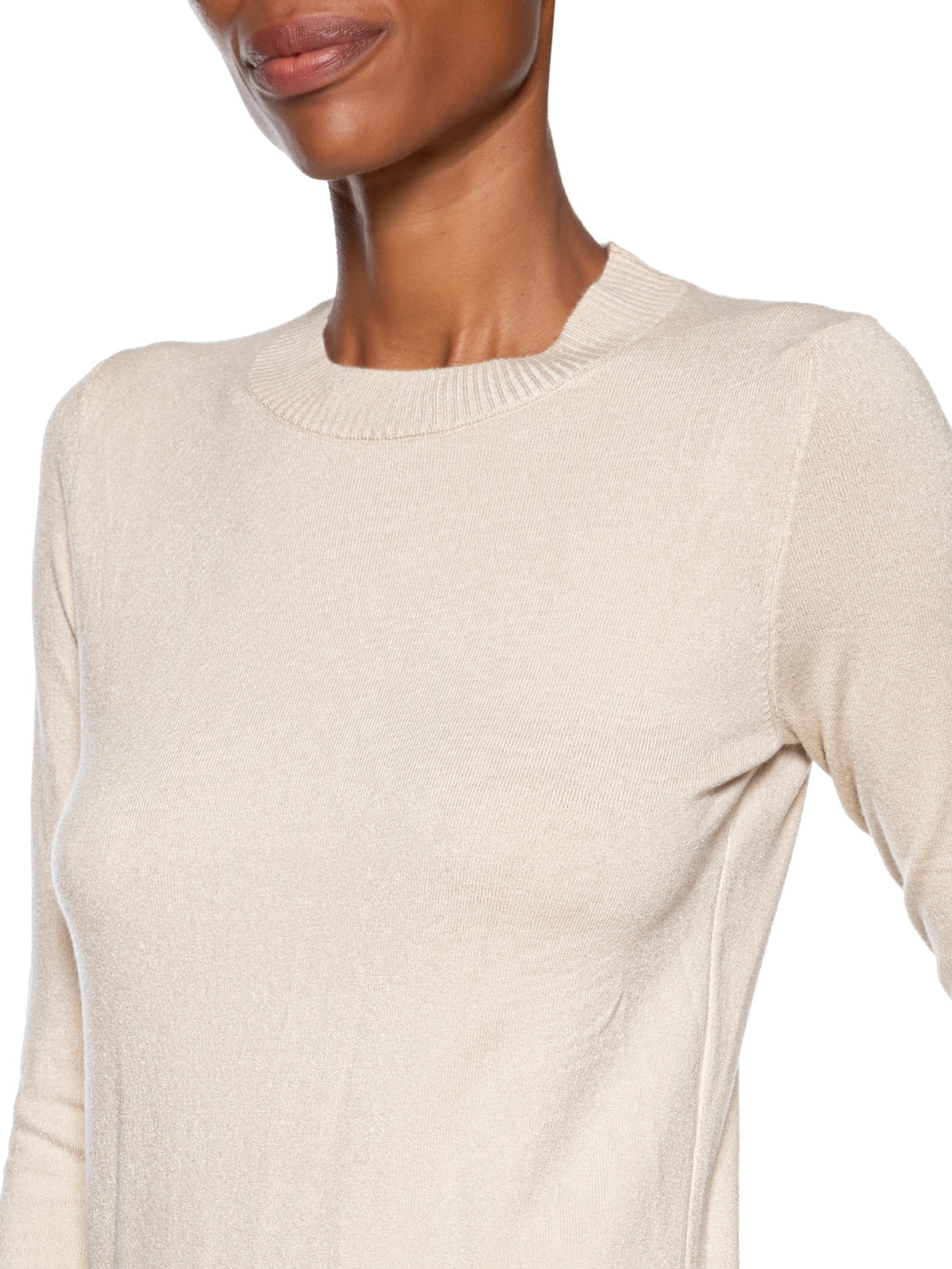 Blusa Feminina Gola Redonda Em Tricot Bege '2Essential