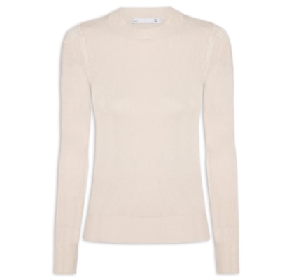 Blusa Feminina Gola Redonda Em Tricot - Bege