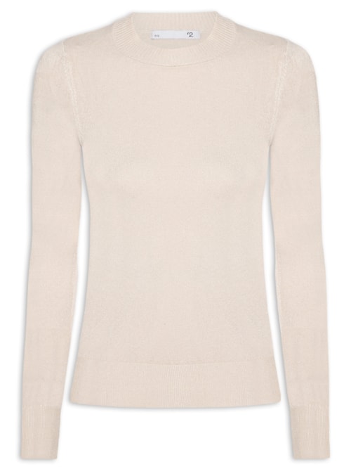 Blusa Feminina Gola Redonda Em Tricot - Bege