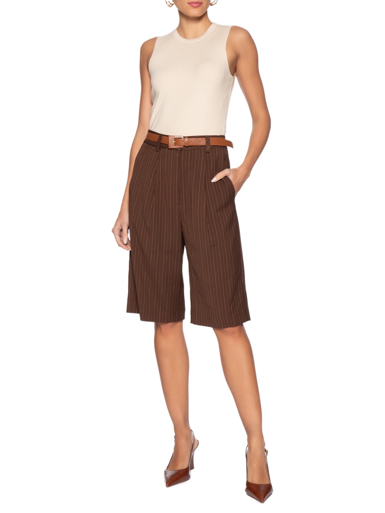 Blusa Feminina Gola Redonda Em Tricot Bege '2Essential