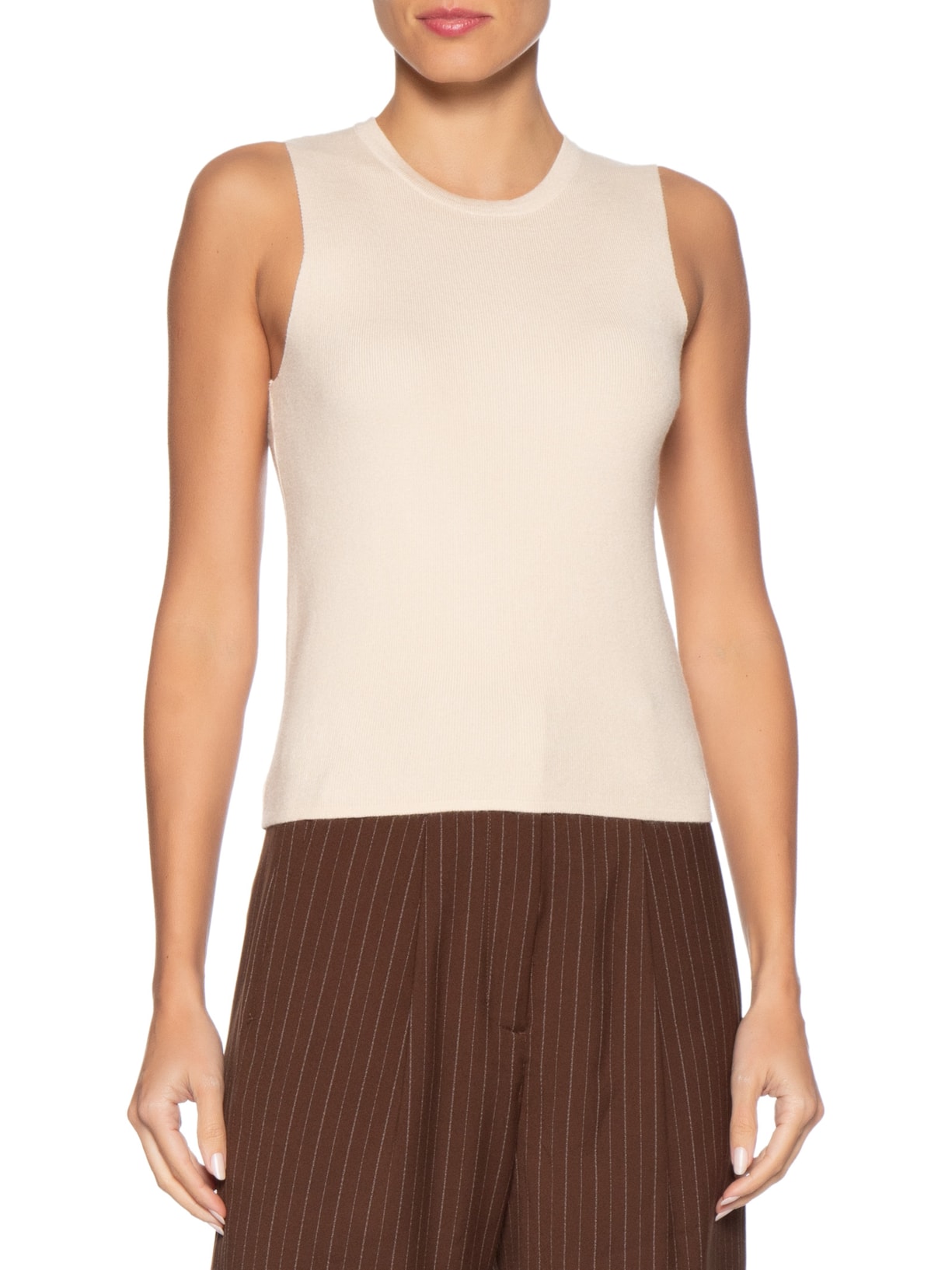 Blusa Feminina Gola Redonda Em Tricot Bege '2Essential