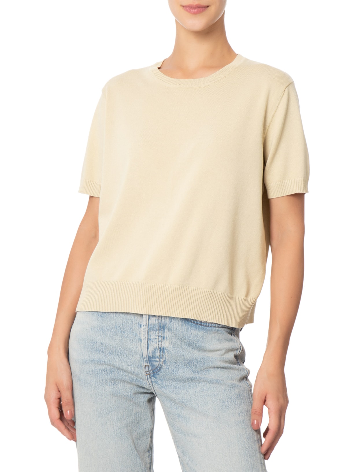 Blusa Feminina Gola Redonda em Tricot Bege '2Essential